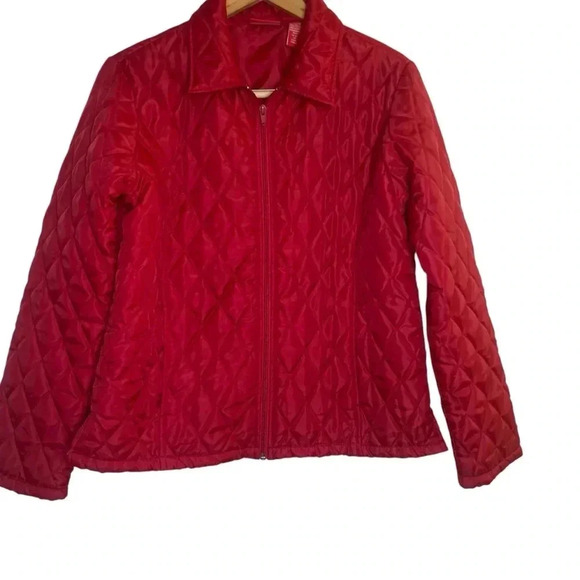 Contact New York Women’s Red Quilted Jacket Large Lightweight Casual Full Zip - Picture 1 of 8